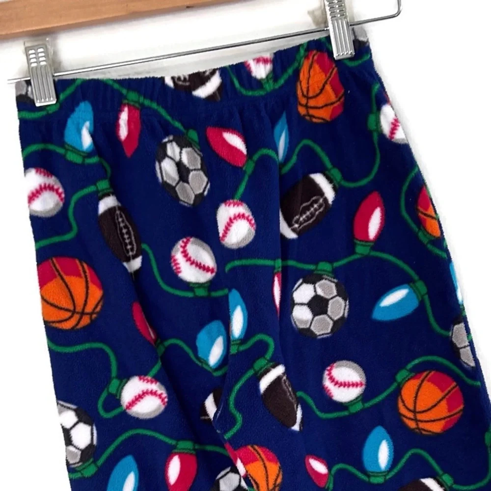 Christmas Sports Fleece Pajama Pants Boy L 10-12 Football Soccer Baseball Basket